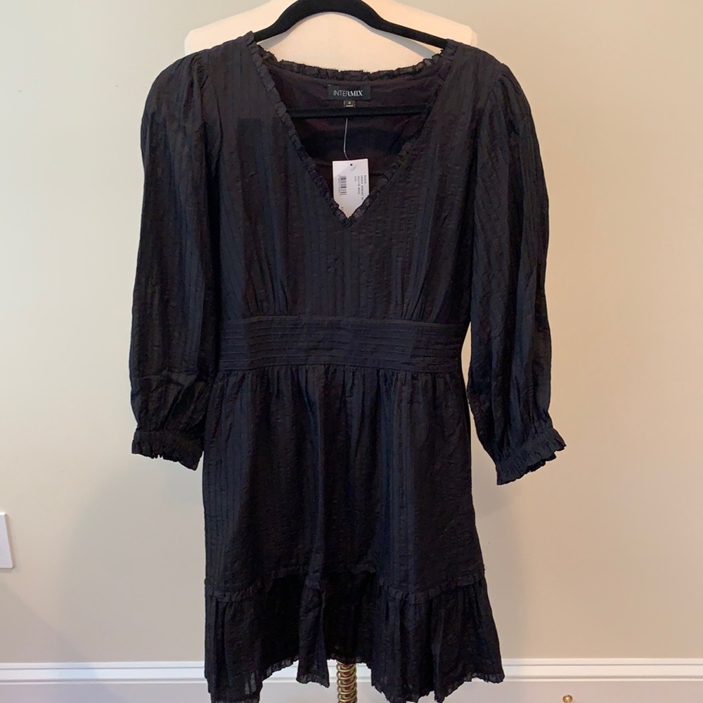 Intermix Darcy black silk cotton mini dress size 4 NWT!